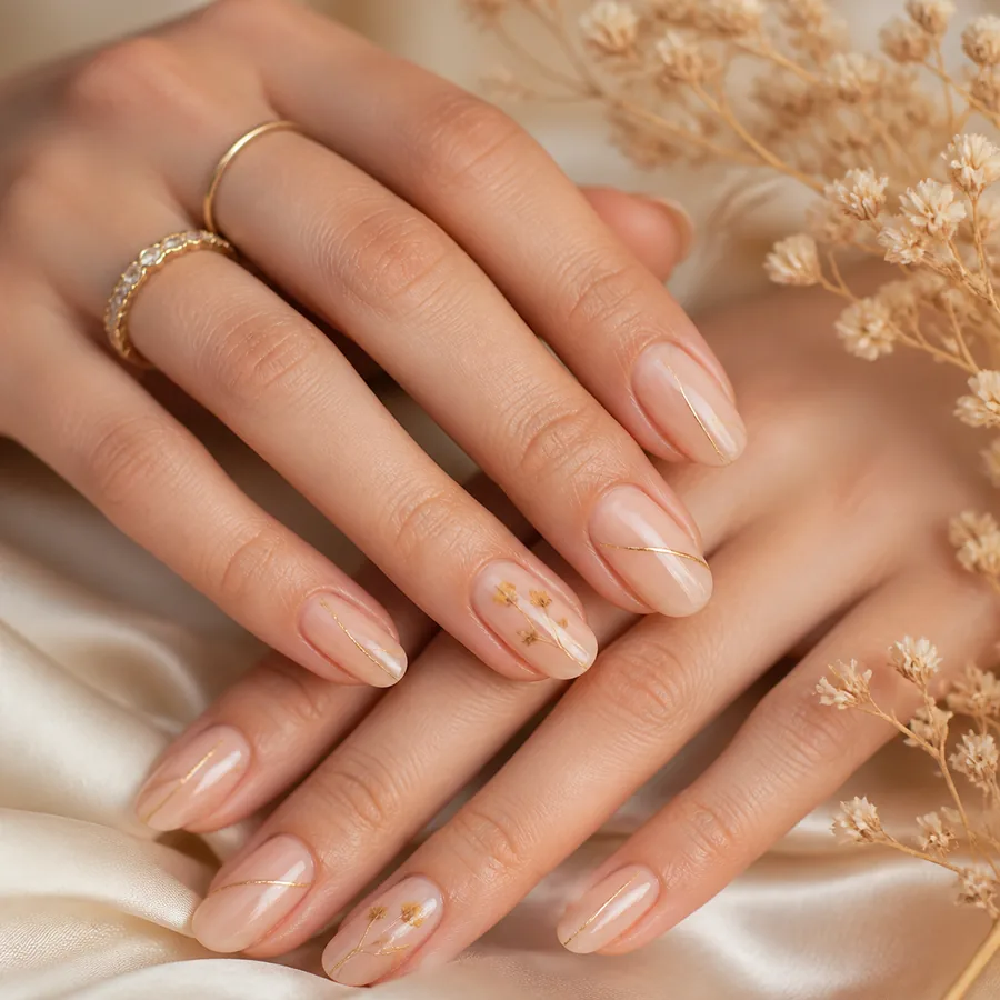 Dezentes Nail Art mit feinen Golddetails