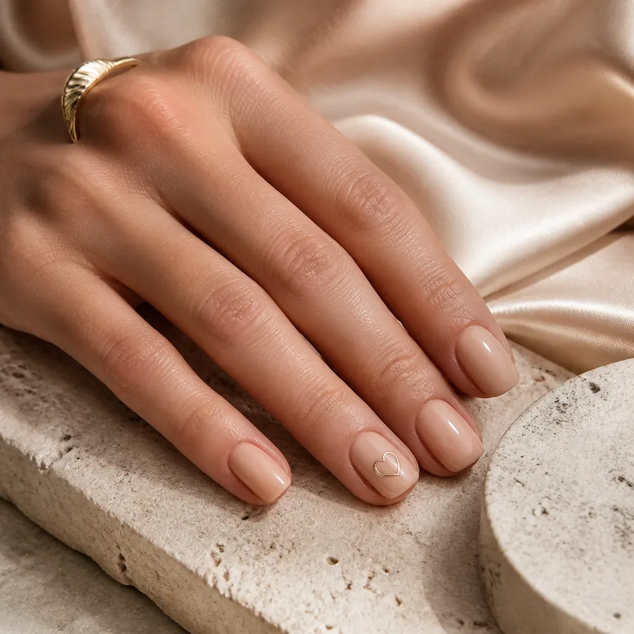 Nude Nails mit minimalistischem Herzdetail